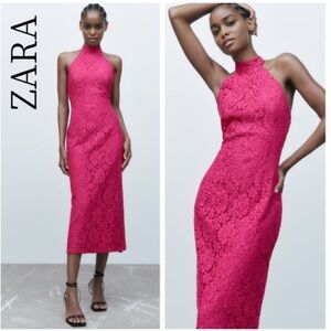 Zara Fuchsia Lace Halter Dress size large